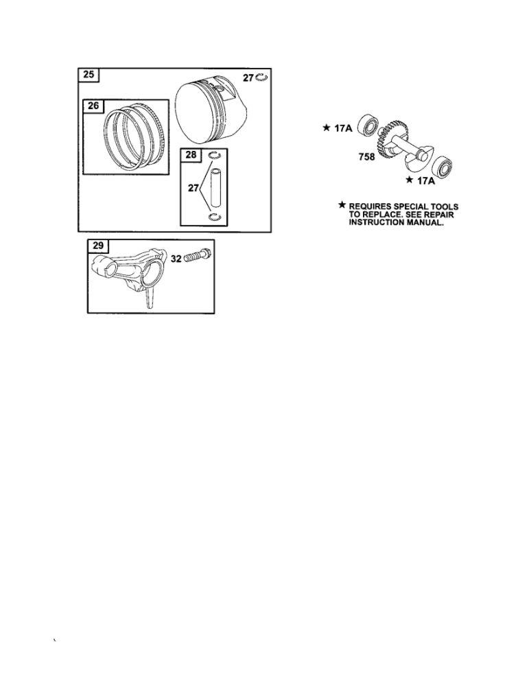 Piston Assembly Diagram and Parts List for 185400-185499 0412-0599 Briggs and Stratton Engine